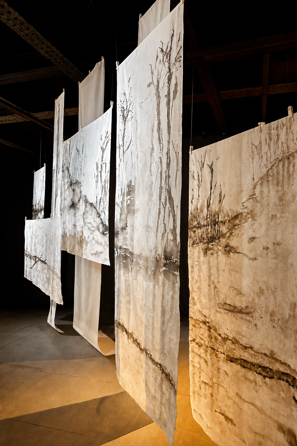 Instalación textil suspendida de Victoria Cantarelli